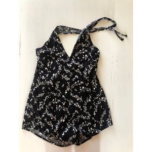 Leith halter black floral romper